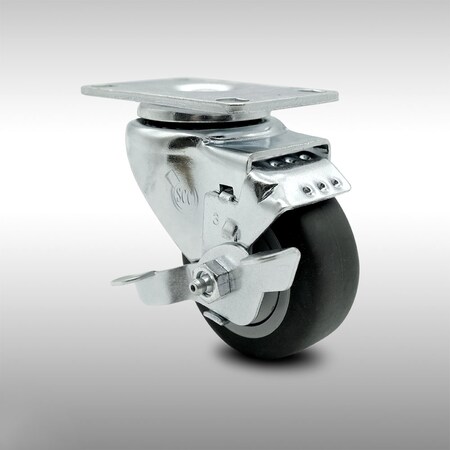 Service Caster 3 Inch SS Thermoplastic Rubber Swivel Top Plate Caster with Brake SCC-SS20S314-TPRB-TLB